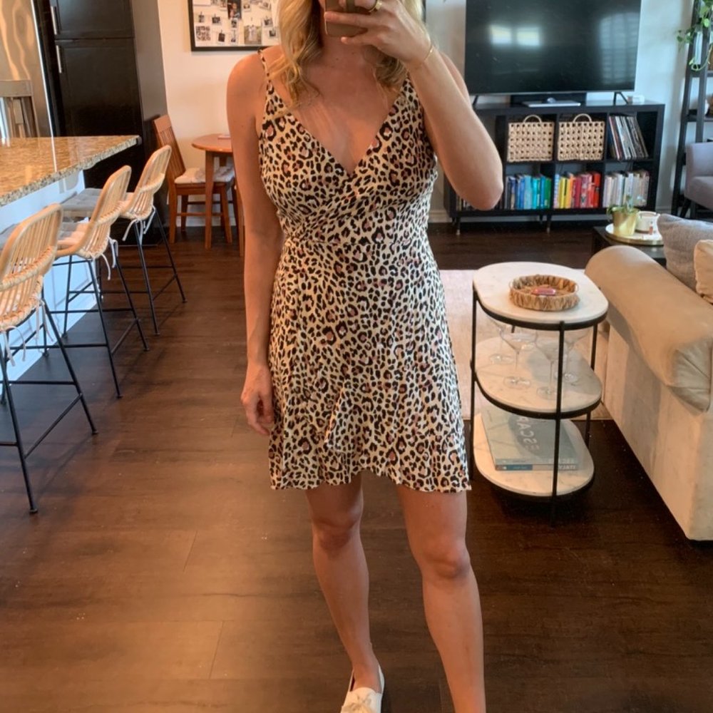 AQUA Cheetah Print Faux-Wrap Dress